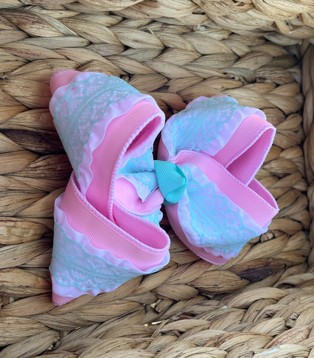 5” Pink with Mint Lace Bow