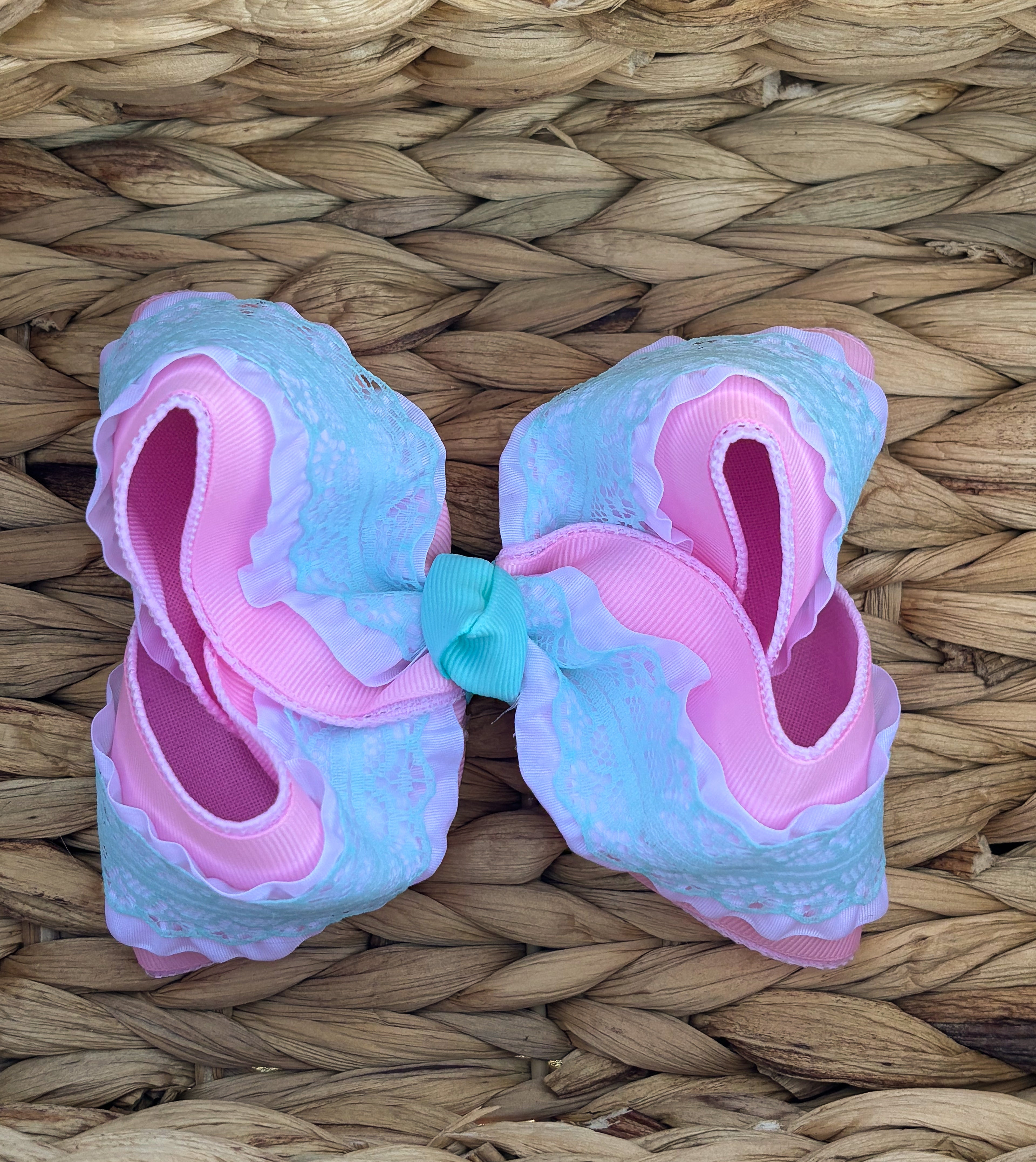 5” Pink with Mint Lace Bow