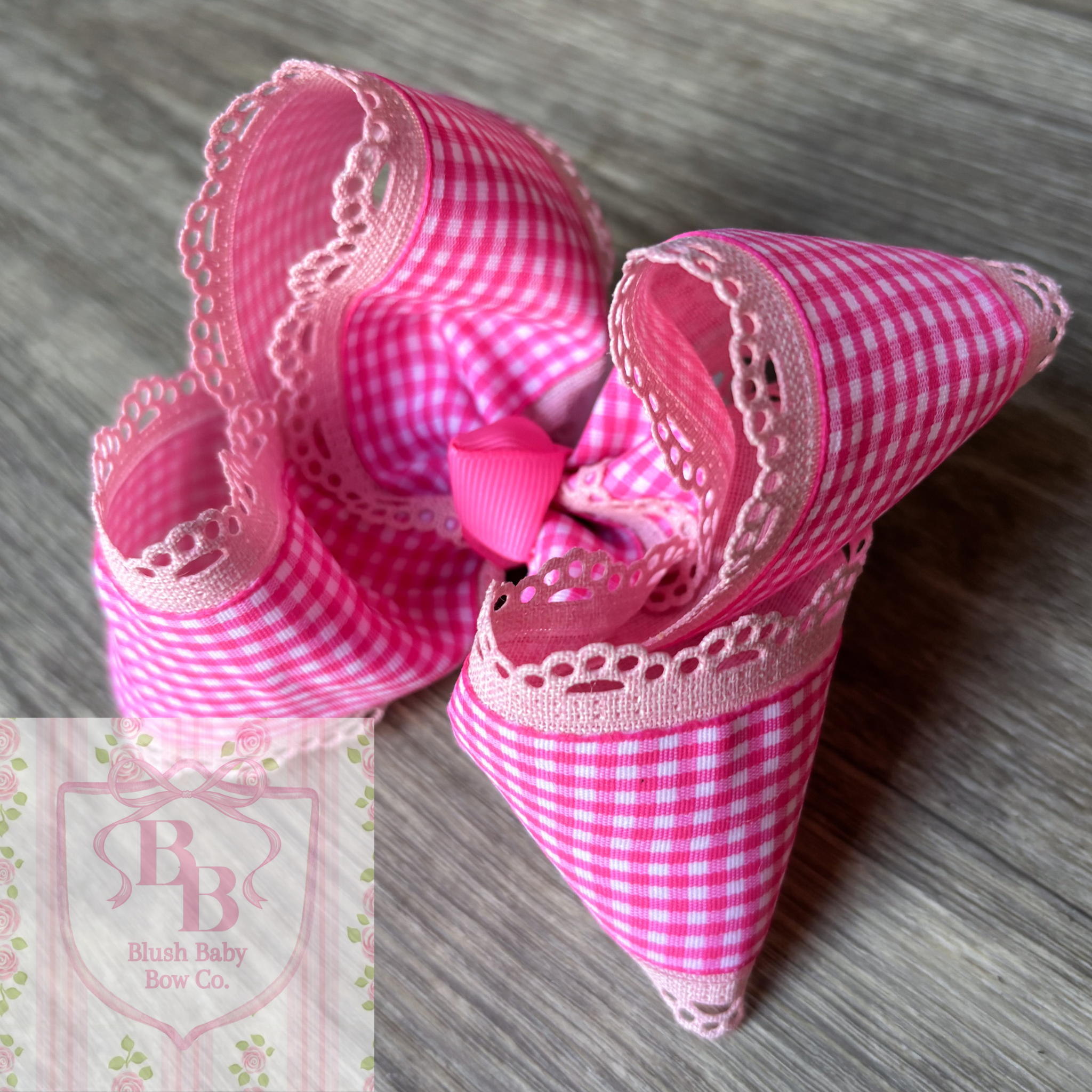 Just Under 5” Pink Scallop Gingham - RTS